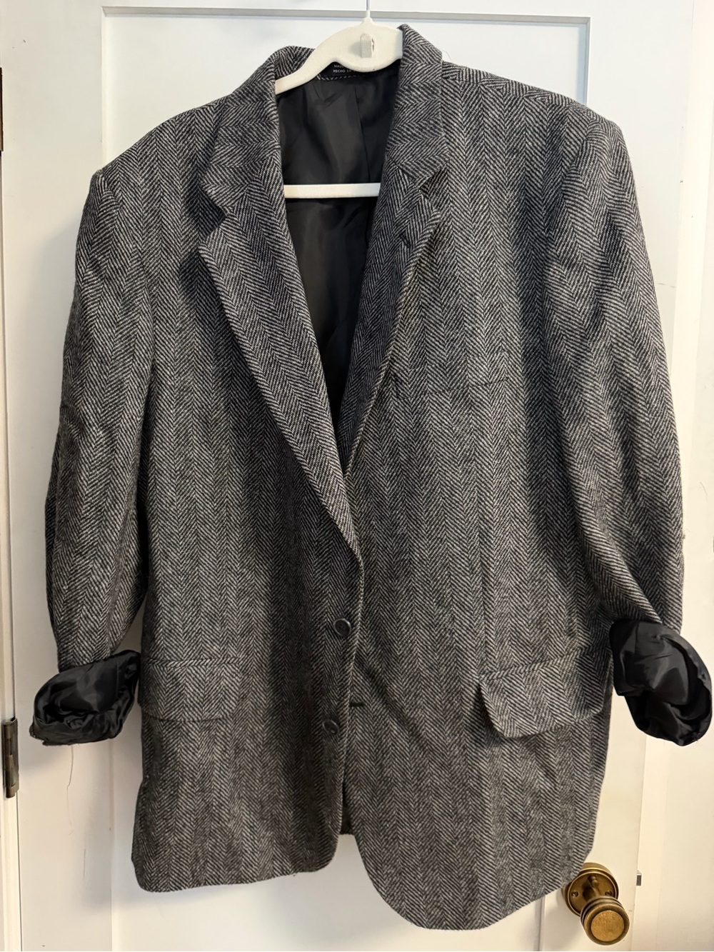 Vintage Oversized Classic Gray Herringbone Blazer